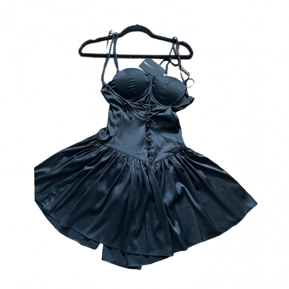 Fashion Nova Sweet Tooth Black Satin Mini Dress